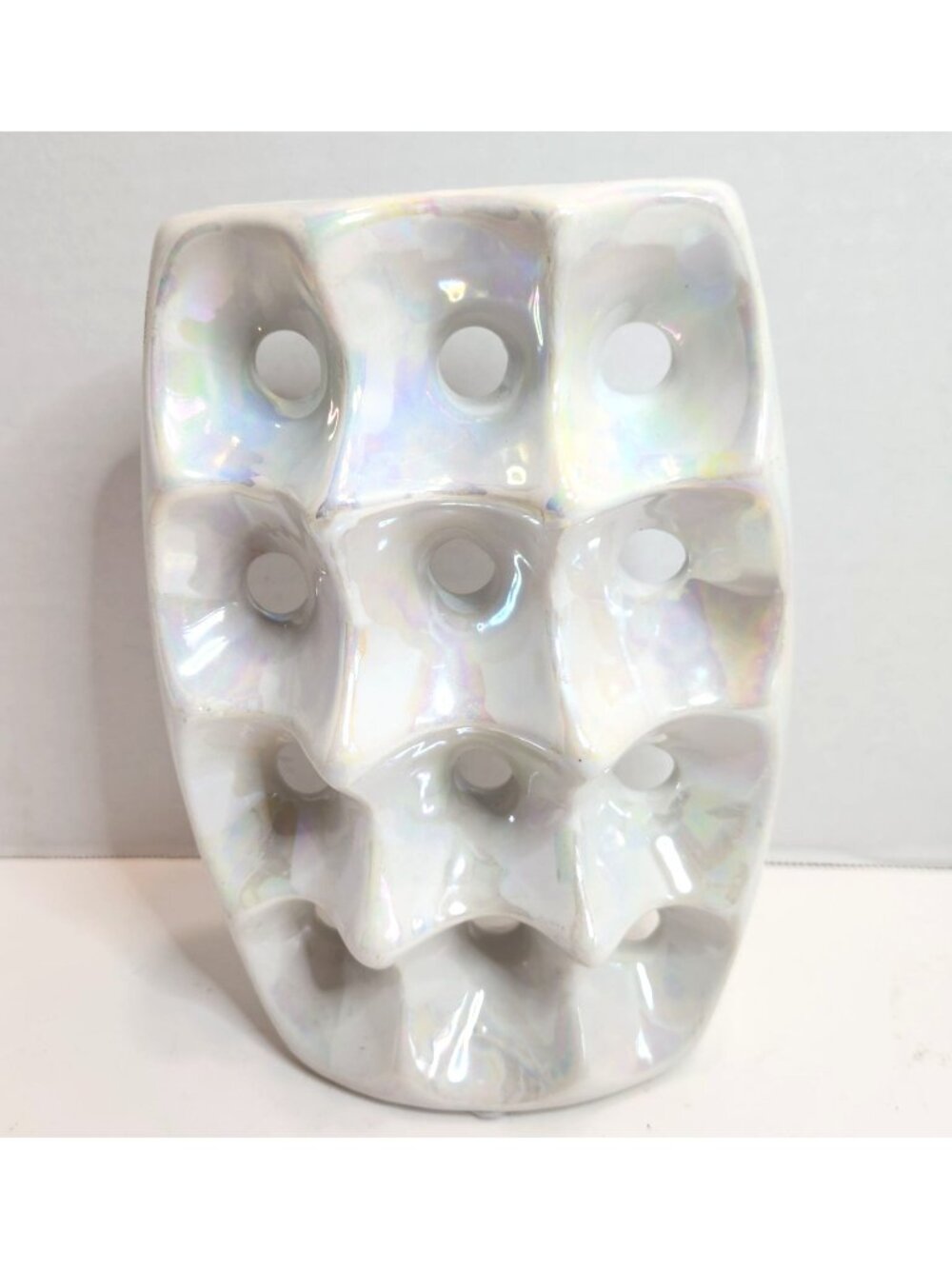 Iridescent White Ceramic Vase With Geometric Design Modern Home Decor Accent